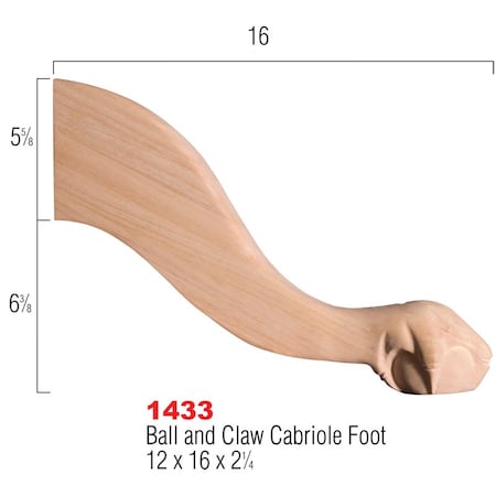 Osborne Wood Products 12 x 16 x 2 1/4 Ball and Claw Cabriole Foot in Soft Maple 1433M